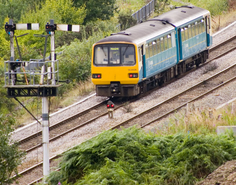 Down train passing up intermediate homes