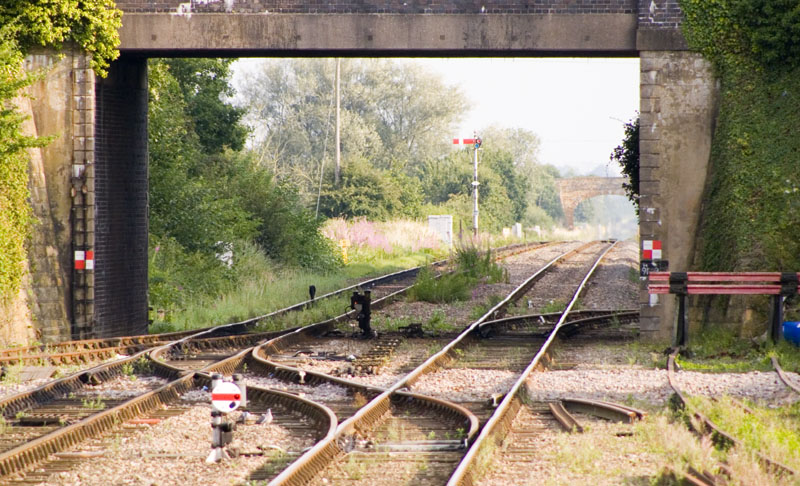 Track layout under road bridge